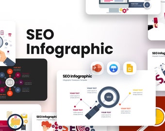 Szablon infografiki SEO w programie PowerPoint: slajdy wizualizacji danych