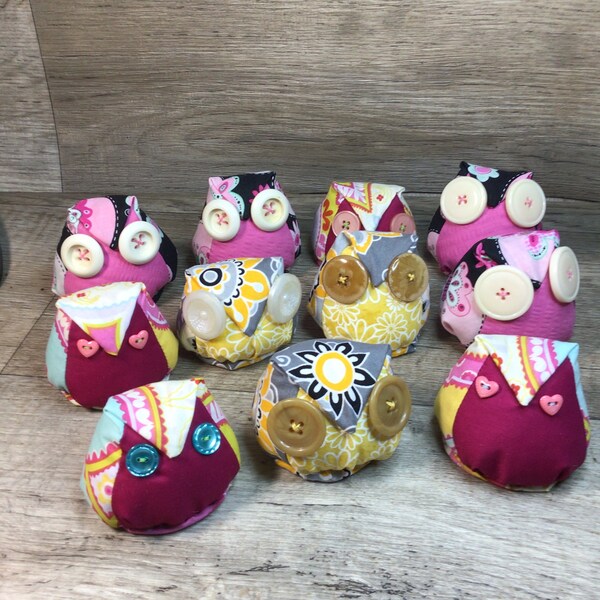 Owl Pincushions With Button Eyes Handmade Fabric