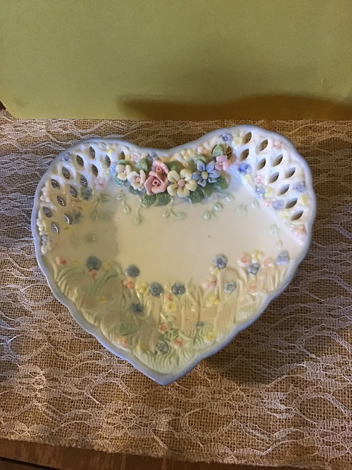 Heart Shaped Bowl With Porcelain Flowers - Etsy