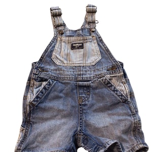 Osh Kosh B’gosh Infant Toddler Railroad Striped Shortalls Blue Size 18 M