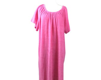 Vintage Collections ECT House Dress XL Bubble Gum Pink Pockets Terry Cloth Day Dress Nightgown