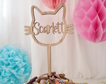 Personalised wooden cat cake topper