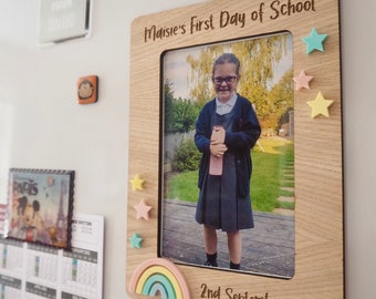 Personalised First Day of School Photo Frame, Back to school, starting school keepsake, fridge magnet photo frame