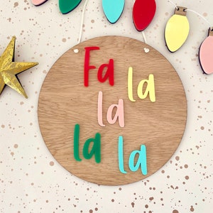 Falalalala Colourful Wooden Christmas plaque, wooden christmas decoration