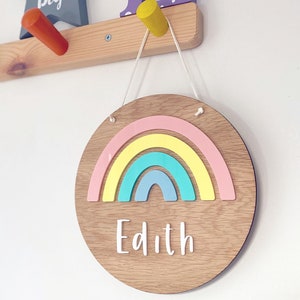 Personalised Wooden Rainbow plaque, with pastel acrylic rainbow. Rainbow Name Sign, Door Sign, Nursery Wall Decor image 3