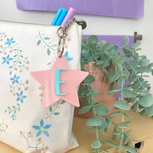 Porte-clés Star Initial, Étiquette de sac à livres, Trousseau de sac d’école personnalisé, Retour à l’école