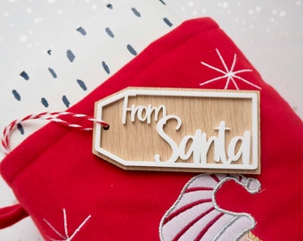 From Santa Gift Tag, wooden gift tag, Santa stocking tag, gifts from Father Christmas