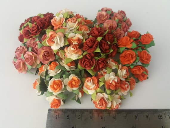 100 Mixte Orange Rouge Ton Mûrier Fleur Rose En Papier Fait à La Main Taille 1 Cm Mariage Carte Artisanale Scrapbook Rose Album Bricolage Mariage