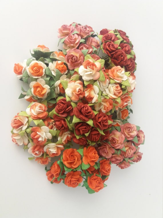 100 Mixte Orange Rouge Ton Mûrier Fleur Rose En Papier Fait à La Main Taille 1 Cm Mariage Carte Artisanale Scrapbook Rose Album Bricolage Mariage