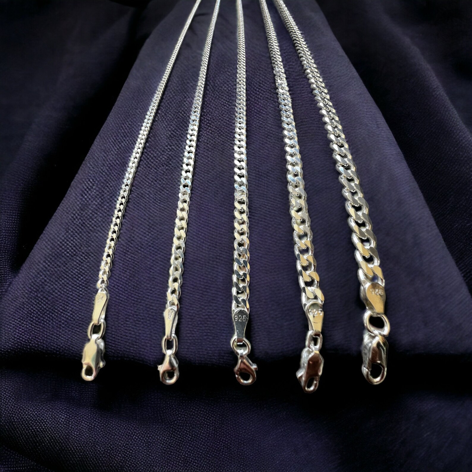 925 Sterling Silver Curb Necklace Chain, Silver Cuba Link Chain