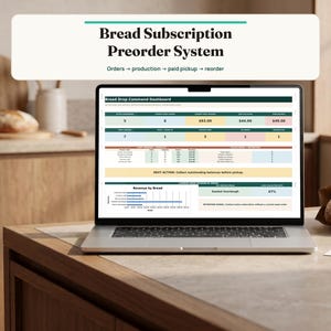 Bread Subscription Preorder Spreadsheet, Sourdough Order Tracker, Pickup Payment & Production Planner, Excel Template