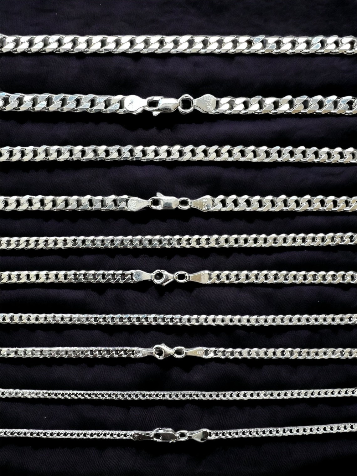 925 Sterling Silver Curb Necklace Chain, Silver Cuba Link Chain