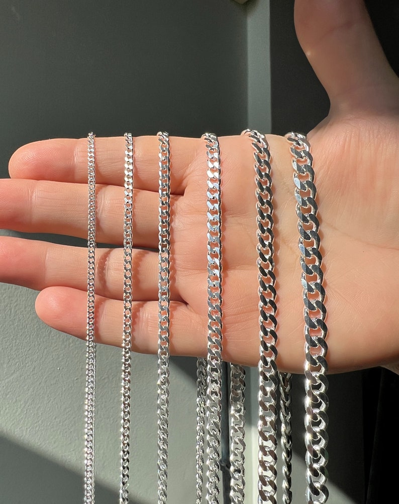 925 Sterling Silver Curb Necklace Chain, Silver Cuba Link Chain