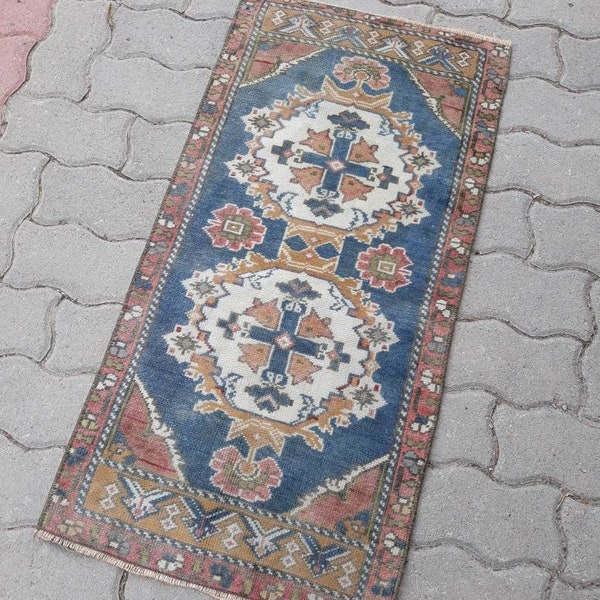 Vintage rugs, blue small rugs, oushak carpet, turkish rugs, small room Rugs,bedroom blue rugs, home decor, bohemian rugs, 3.5.x1.7. feet