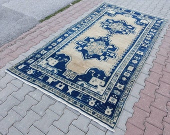 Vintage Rug, Pale Colors Blue Handmade Rug, Turkish Oushak Rug, Home Living Rug, Floor Rug, Home Decor Stylish Rug 267 x 138 cm / 8.7x4.5 ft