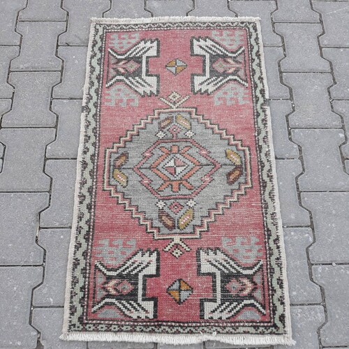 Small Turkish Rug for Bathroom Oushak Rug, Entry Rug, janet AD-1108 3.1x1.8 ft. Wool shops on Wool Foundation, Handmade