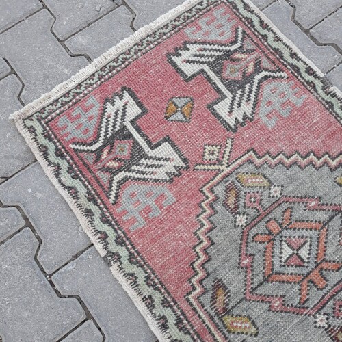 Small Turkish Rug for Bathroom Oushak Rug, Entry Rug, janet AD-1108 3.1x1.8 ft. Wool shops on Wool Foundation, Handmade