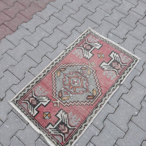 Small Turkish Rug for Bathroom Oushak Rug, Entry Rug, janet AD-1108 3.1x1.8 ft. Wool shops on Wool Foundation, Handmade
