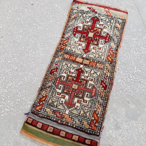 Vintage deals Turkish Oushak Small Rug, Small Rug, Entrance Rug, Door Mat Rug, Entryway Rug, Door Mat 125 x 50 cm / 4.1 x 1.6 ft