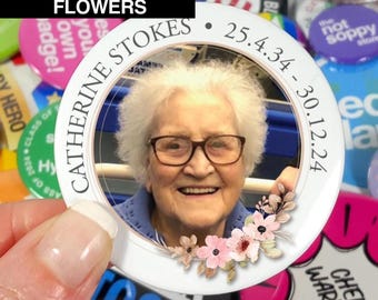Personalized Memorial Button Pin: Funeral Remembrance Badge