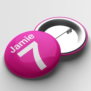 Personalised Birthday Age Button Badge Pin Pink