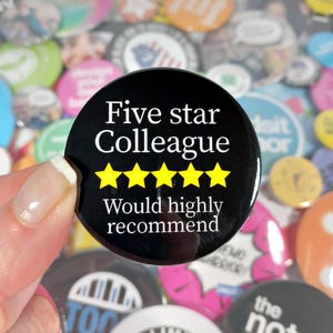 Five Star Colleague Pin Button Badge - Work Leaving Present