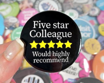 Five Star Colleague Pin Button Badge - Work Leaving Present
