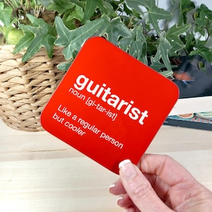 Guitarist Drinks Coaster –  Gift for Guitar Player – Stocking Filler, Secret Santa, Guitarist Present (Gender Neutral) Coaster