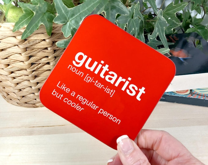 Guitarist Drinks Coaster –  Gift for Guitar Player – Stocking Filler, Secret Santa, Guitarist Present (Gender Neutral) Coaster