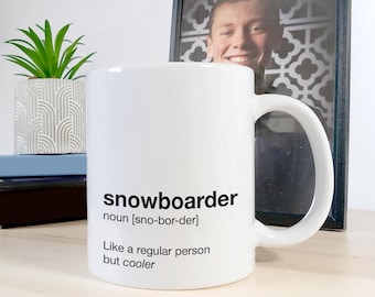 Snowboarder Mug, Gift for snowboarder, Secret Santa, snowboarder Present, 11oz ceramic snowboarder mug