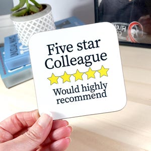 5 star colleague Drinks Coaster –  Gift for work colleague –leaving present, Secret Santa, Five Star Colleague Coaster