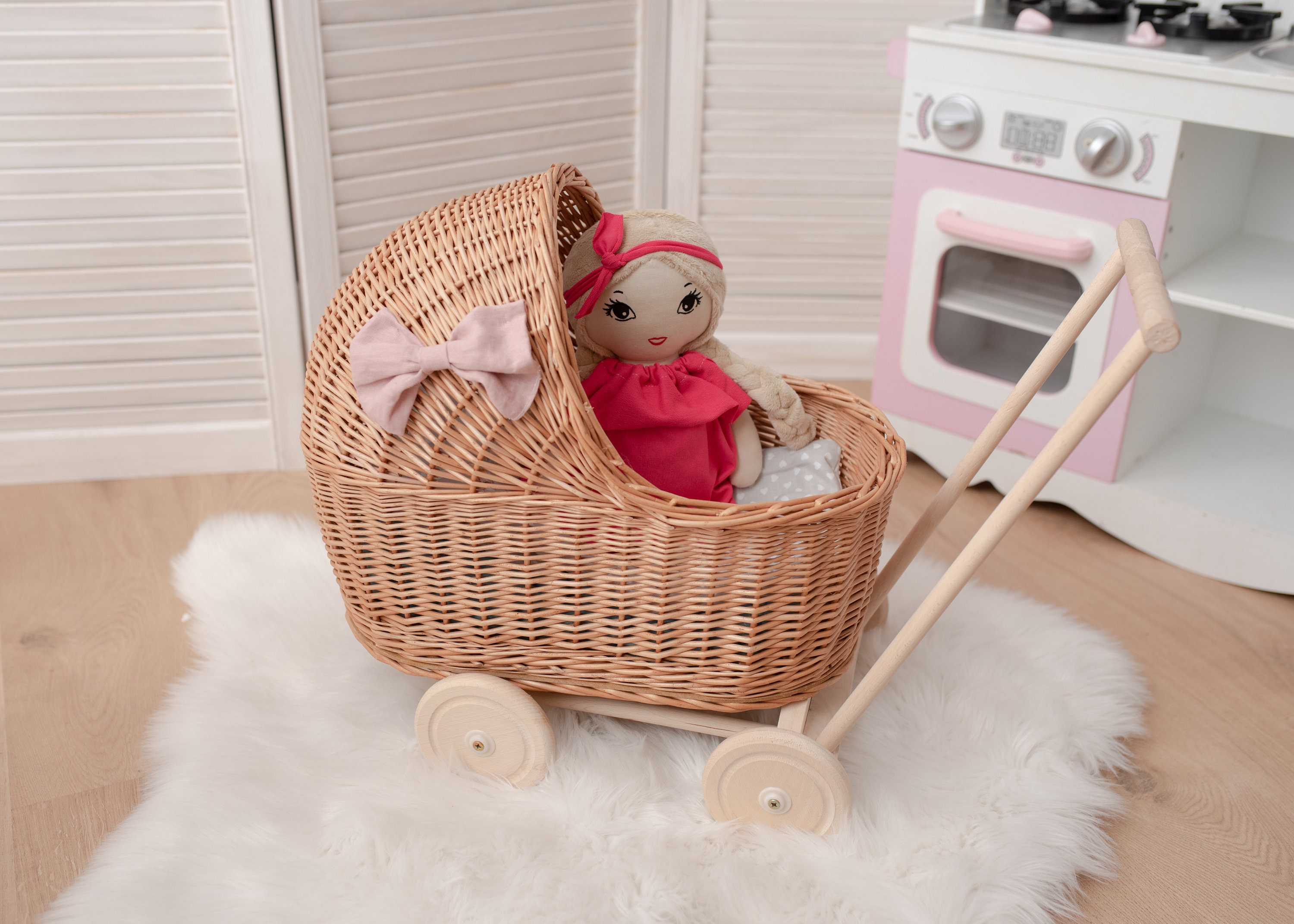 PREMIUM Wicker Dolls Pram Wooden Dolls Pram NAME KIDS Etsy