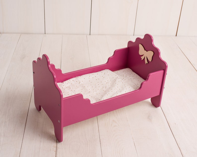 Handmade Wooden Dolls Bed with bedding and child's name Etsy