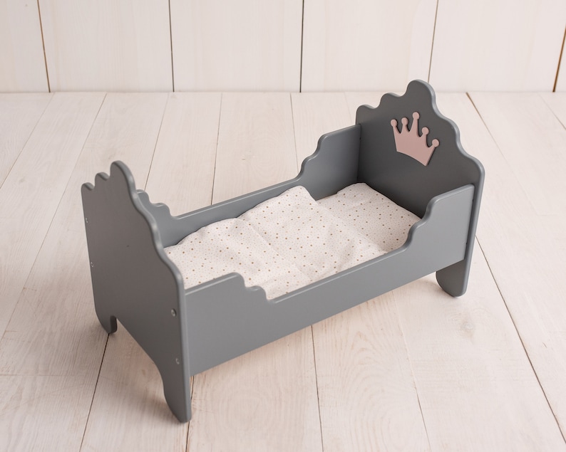 Handmade Wooden Dolls Bed with bedding and child's name Etsy