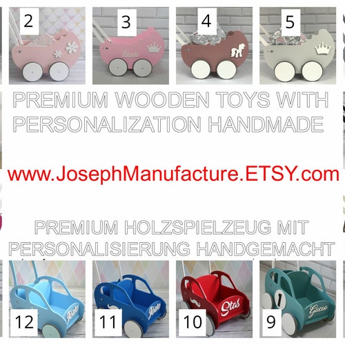 Personalized Gift for Girls Wooden Dolls Buggy Stroller Moon Pram Baby Walker Along with Bedding shops Child's NAME 1st Birth Day Trolley