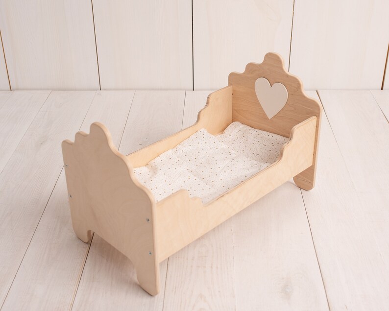 Handmade Wooden Dolls Bed with bedding and child's name Etsy