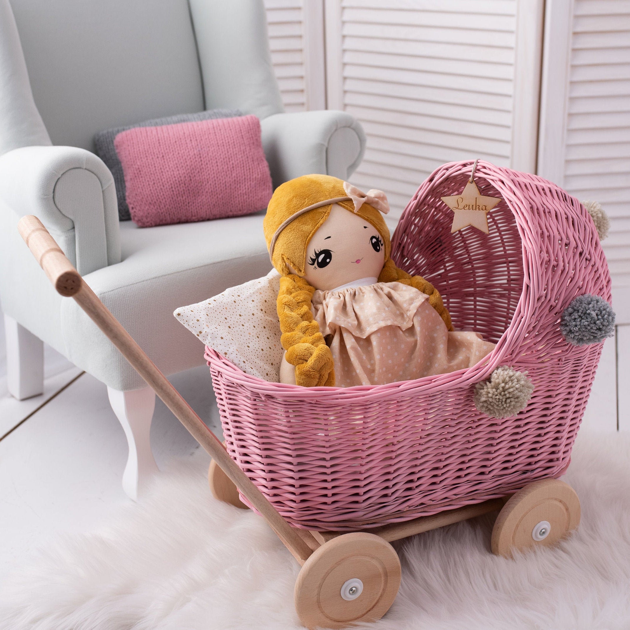 PREMIUM Wicker Dolls Pram Wooden Dolls Pram NAME KIDS Etsy