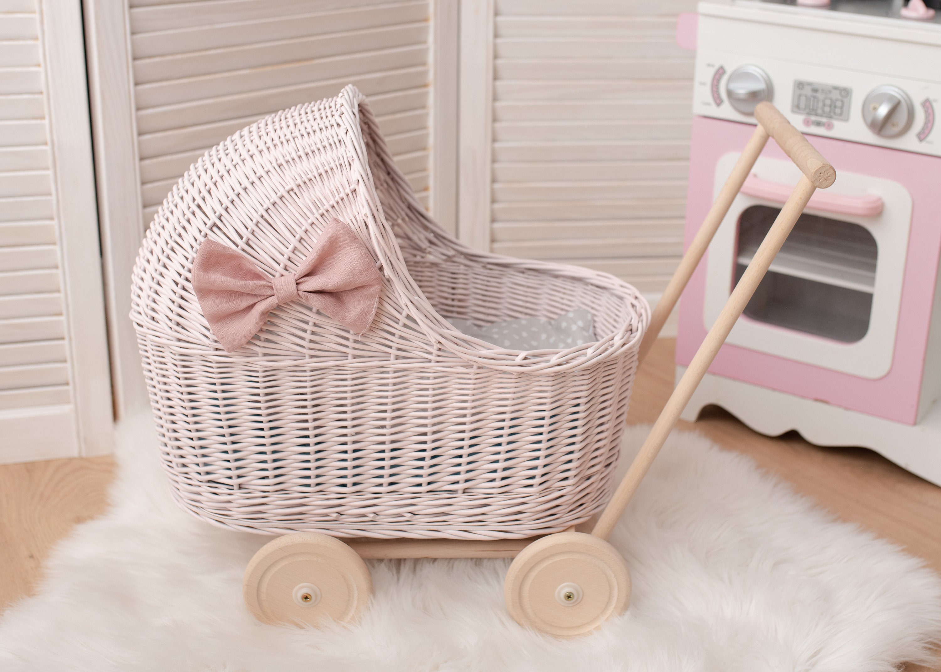 PREMIUM Wicker Doll Pram With Child's NAME Cotton Etsy UK