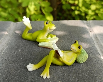 Reading Frog Figurine | Mini Resin Book Frog Decor