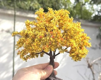 Árbol de flores de alambre en miniatura: Osmanthus amarillo y naranja (10 cm y 15 cm) para micropaisajes DIY