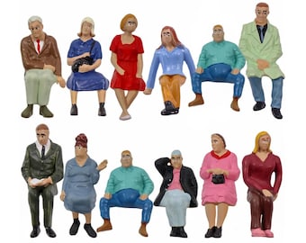 12pcs Seated People - G Scale 1:25 Model Railway Figures - Miniature people set