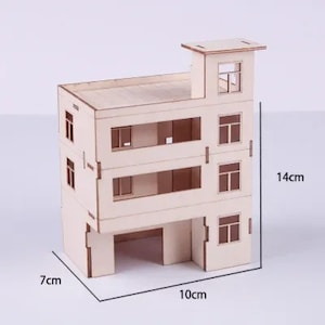 Wooden Miniature Apartment Building: Diorama Model, Train Layouts