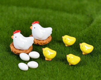 Mini figuras de pollo y pollito: decoración de granja de resina, manualidades de Pascua (12 piezas)