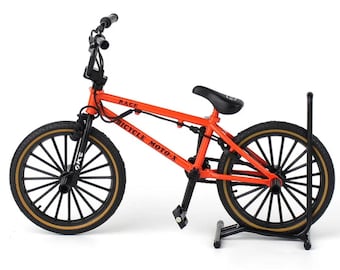 Minibicicleta de aleación a escala 1:8: Bicicleta de metal naranja con portaequipajes para niños y coleccionistas