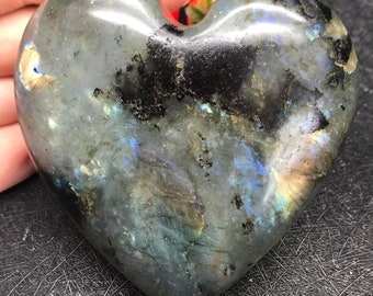 Fetching Azure Blue Flash Labradorite Puffy Heart Polished 47mm 265ct Natural Sparkling Feldspar Gemstone Crystal Mineral Decor Specimen