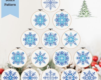 Snowflake Cross Stitch Pattern Easy Christmas Ornament Embroidery Set of 15 Snowflakes Patterns for Card or Christmas Tree Instant Download