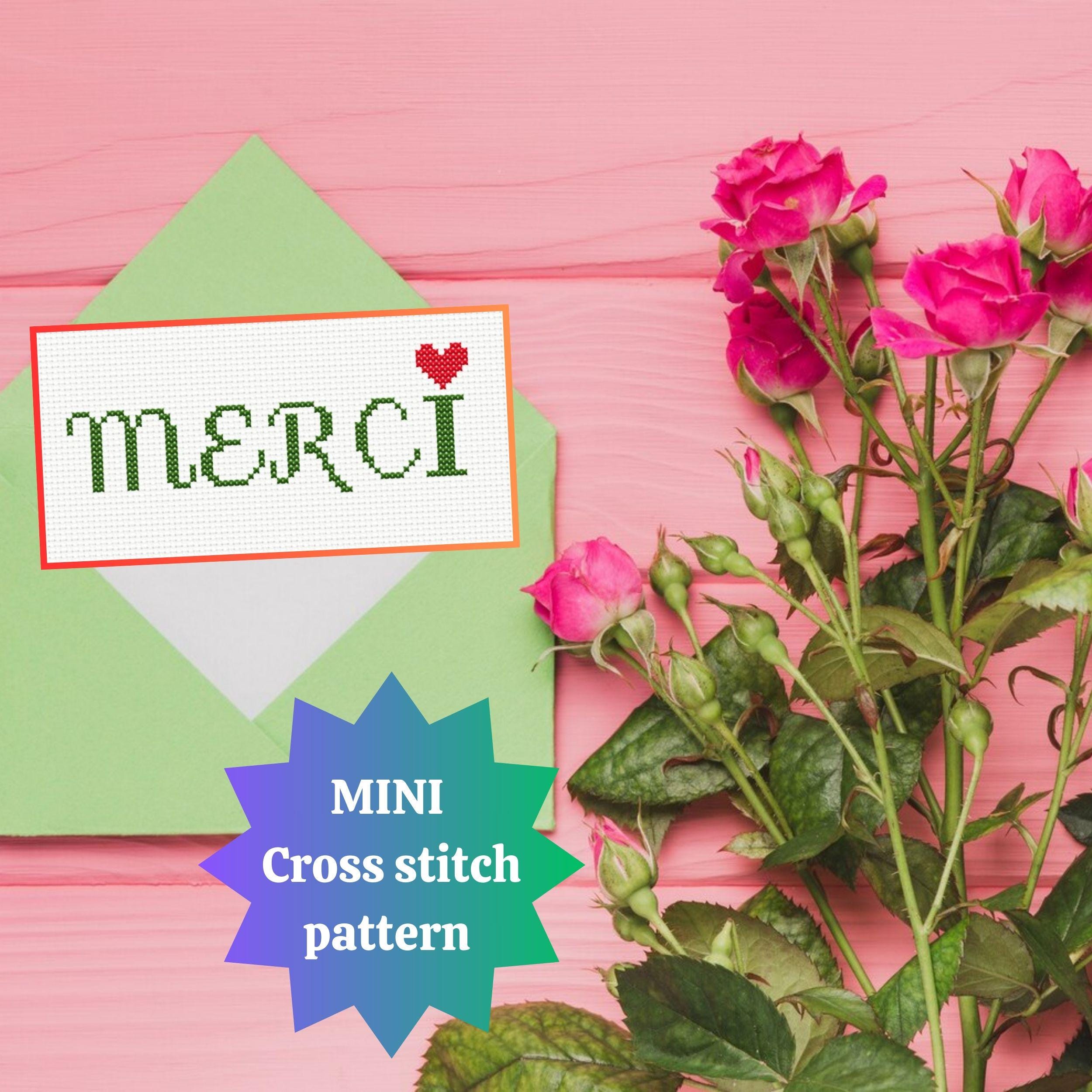 Merci Pattern Merci Cross Stitch Pattern Thank You Card Cross Stitch Pattern 3 ...