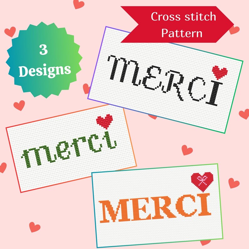 Merci Pattern Merci Cross Stitch Pattern Thank You Card Cross Stitch Pattern 3 ...