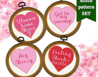 Patrón de punto de cruz con corazón de jengibre divertido Conjunto de bordado para el día de San Valentín Adorno de ogro verde Patrón de punto de cruz con amor divertido PDF