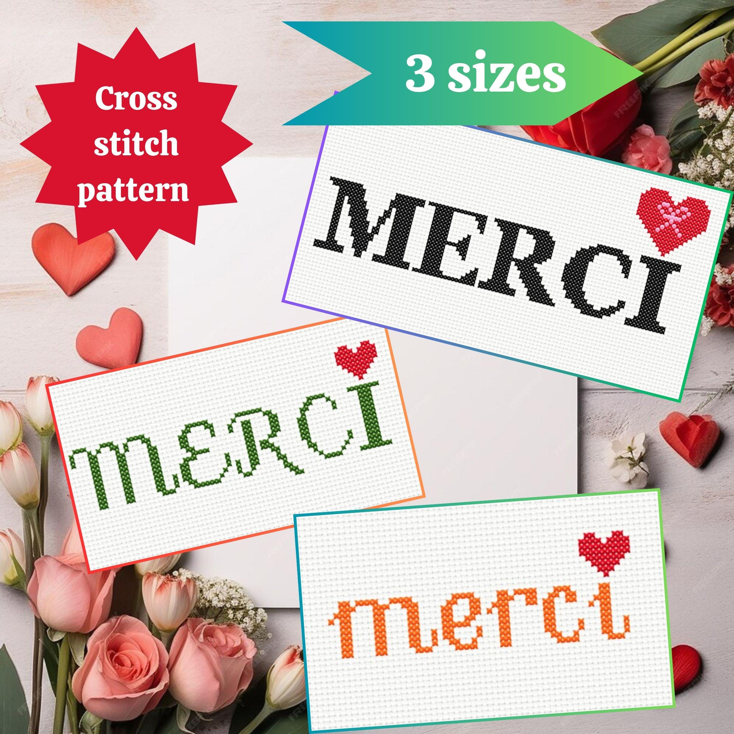 Merci Pattern Merci Cross Stitch Pattern Thank You Card Cross Stitch Pattern 3 ...